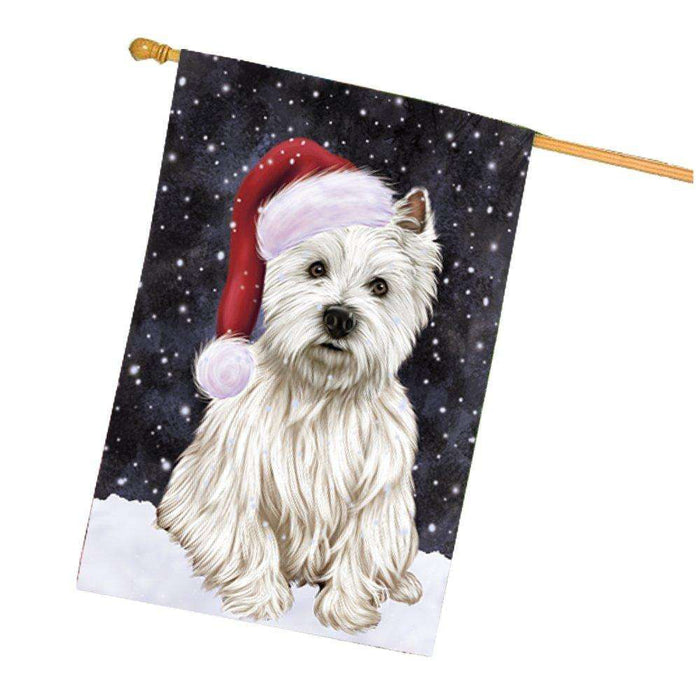 Let it Snow Christmas Holiday West Highland Terriers Dog Wearing Santa Hat House Flag