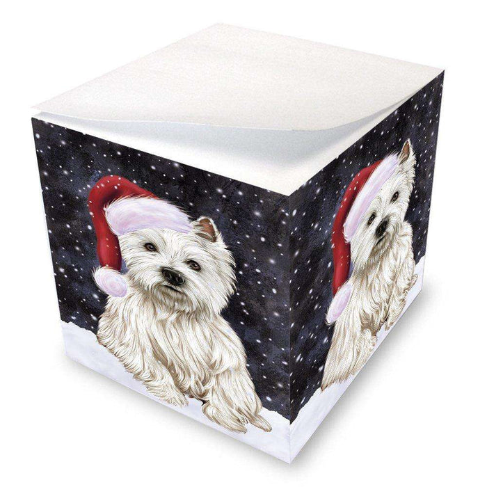 Let it Snow Christmas Holiday West Highland Terriers Dog Wearing Santa Hat Note Cube D371