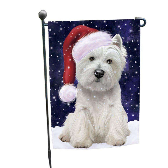 Let it Snow Christmas Holiday West Highland White Terrier Dog Wearing Santa Hat Garden Flag