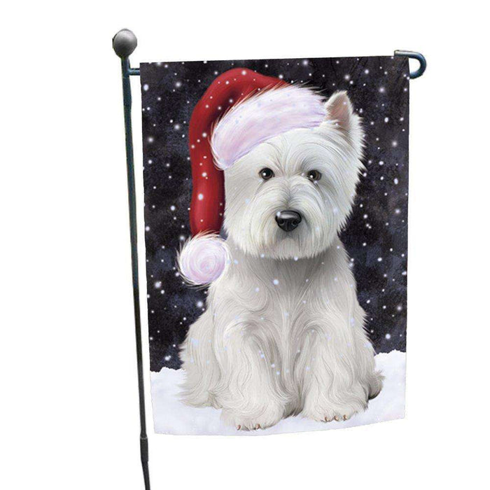 Let it Snow Christmas Holiday West Highland White Terrier Dog Wearing Santa Hat Garden Flag