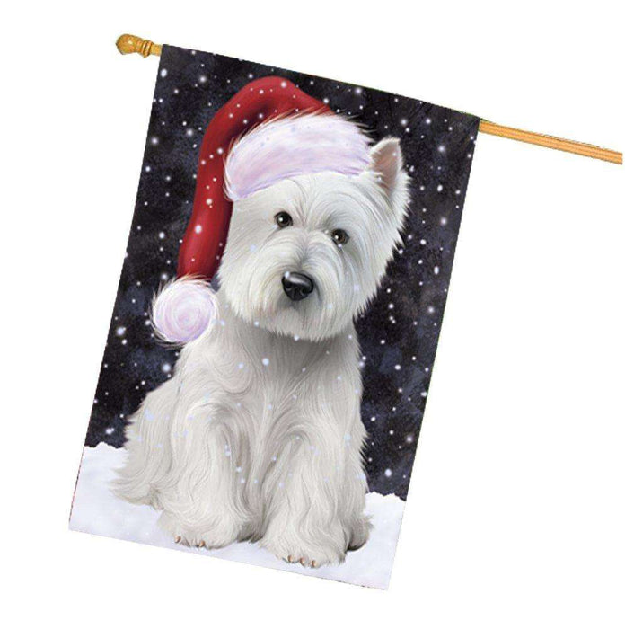 Let it Snow Christmas Holiday West Highland White Terrier Dog Wearing Santa Hat House Flag