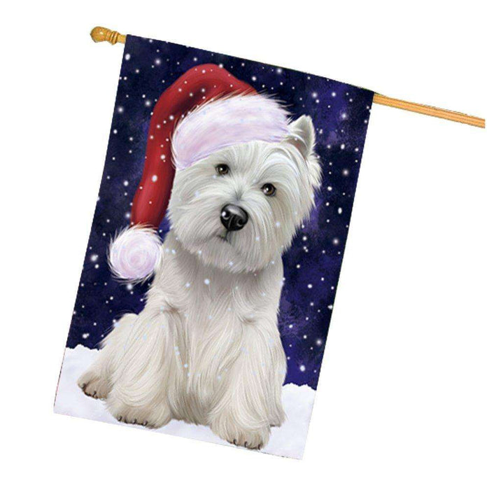 Let it Snow Christmas Holiday West Highland White Terrier Dog Wearing Santa Hat House Flag
