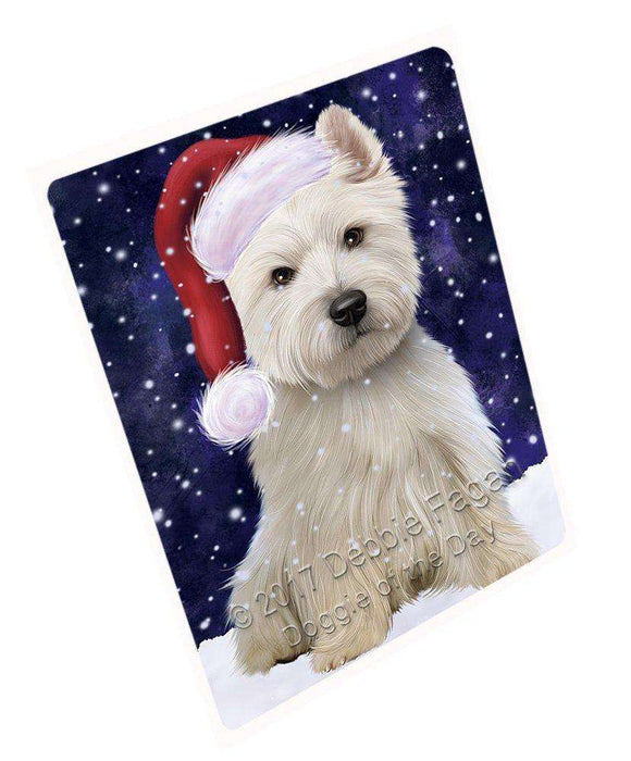 Let it Snow Christmas Holiday West Highland White Terrier Dog Wearing Santa Hat Large Refrigerator / Dishwasher Magnet D082