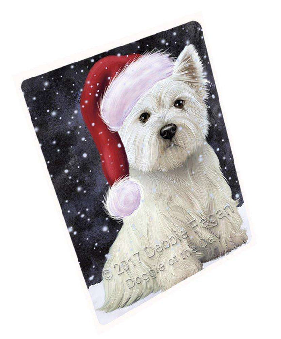 Let it Snow Christmas Holiday West Highland White Terrier Dog Wearing Santa Hat Large Refrigerator / Dishwasher Magnet D083