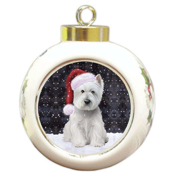 Let it Snow Christmas Holiday West Highland White Terrier Dog Wearing Santa Hat Round Ball Ornament D246