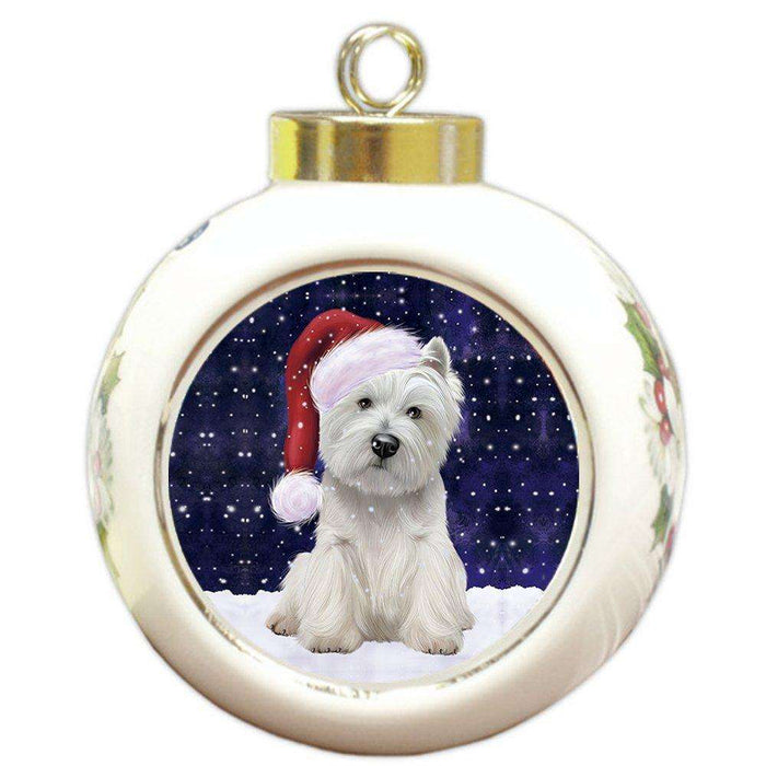 Let it Snow Christmas Holiday West Highland White Terrier Dog Wearing Santa Hat Round Ball Ornament D247