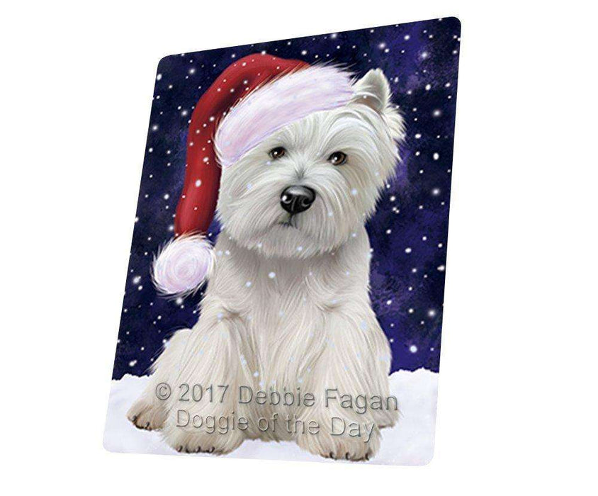 Let it Snow Christmas Holiday West Highland White Terrier Dog Wearing Santa Hat Tempered Cutting Board