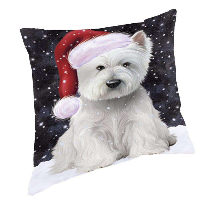 Let it Snow Christmas Holiday West Highland White Terrier Dog Wearing Santa Hat Throw Pillow D404