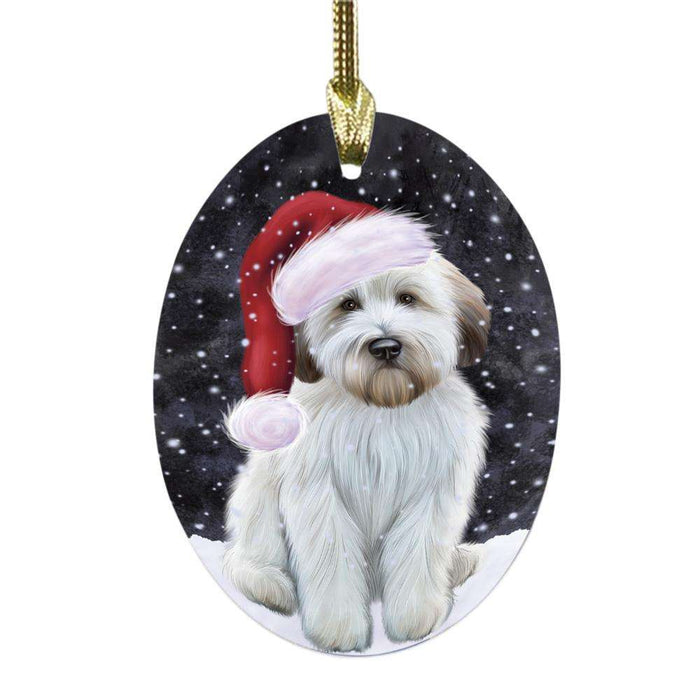 Let it Snow Christmas Holiday Wheaten Terrier Dog Oval Glass Christmas Ornament OGOR48973