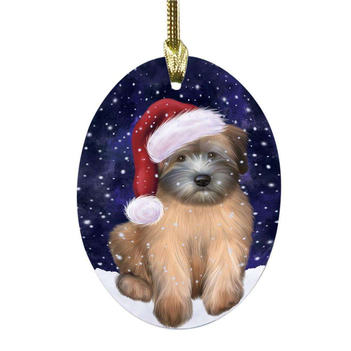 Let it Snow Christmas Holiday Wheaten Terrier Dog Oval Glass Christmas Ornament OGOR48974