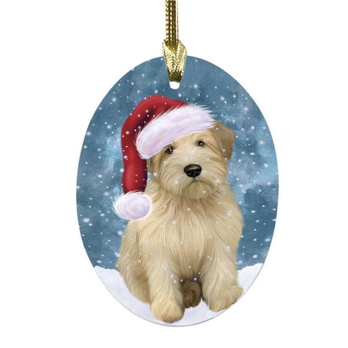Let it Snow Christmas Holiday Wheaten Terrier Dog Oval Glass Christmas Ornament OGOR48975
