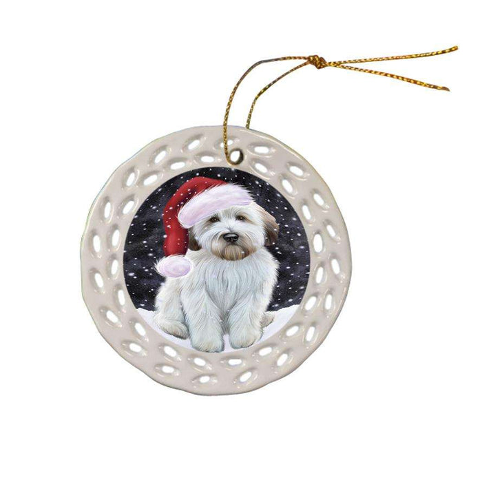 Let it Snow Christmas Holiday Wheaten Terrier Dog Wearing Santa Hat Ceramic Doily Ornament DPOR54332