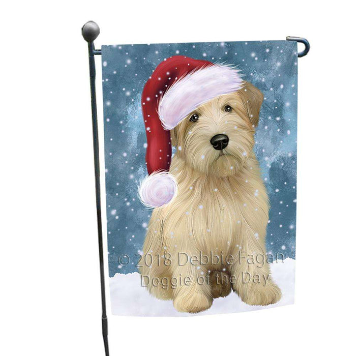 Let it Snow Christmas Holiday Wheaten Terrier Dog Wearing Santa Hat Garden Flag GFLG54396