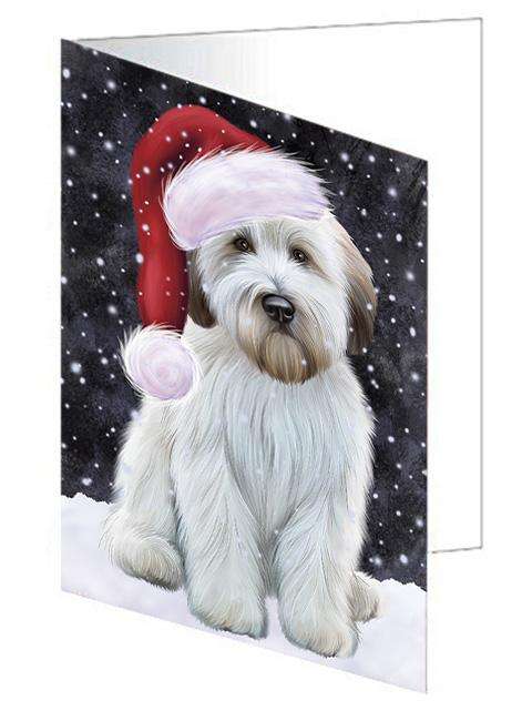 Let it Snow Christmas Holiday Wheaten Terrier Dog Wearing Santa Hat Handmade Artwork Assorted Pets Greeting Cards and Note Cards with Envelopes for All Occasions and Holiday Seasons GCD67025