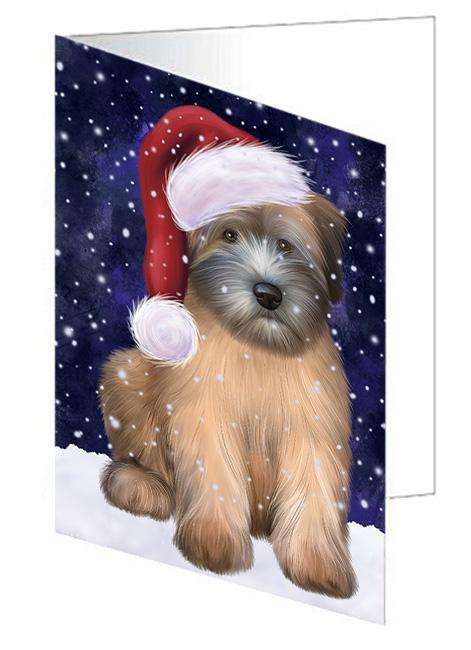 Let it Snow Christmas Holiday Wheaten Terrier Dog Wearing Santa Hat Handmade Artwork Assorted Pets Greeting Cards and Note Cards with Envelopes for All Occasions and Holiday Seasons GCD67028