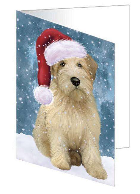 Let it Snow Christmas Holiday Wheaten Terrier Dog Wearing Santa Hat Handmade Artwork Assorted Pets Greeting Cards and Note Cards with Envelopes for All Occasions and Holiday Seasons GCD67031