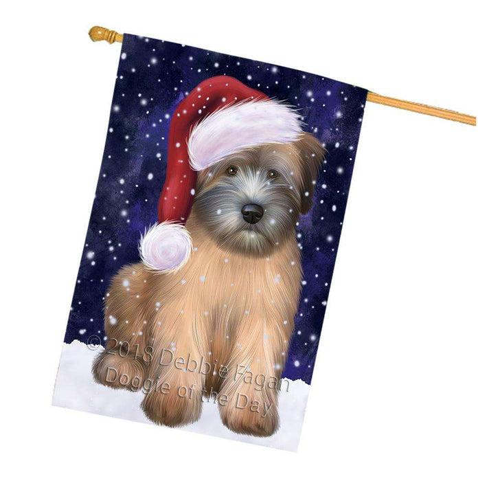 Let it Snow Christmas Holiday Wheaten Terrier Dog Wearing Santa Hat House Flag FLG54531