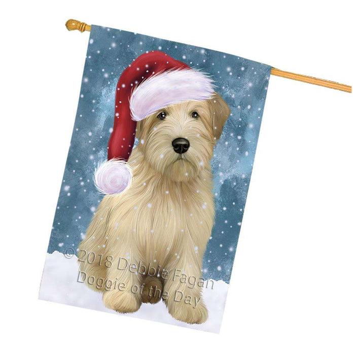 Let it Snow Christmas Holiday Wheaten Terrier Dog Wearing Santa Hat House Flag FLG54532