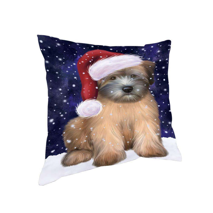 Let it Snow Christmas Holiday Wheaten Terrier Dog Wearing Santa Hat Pillow PIL73956