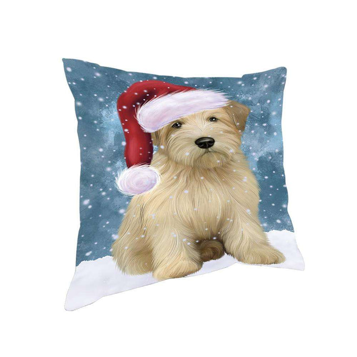 Let it Snow Christmas Holiday Wheaten Terrier Dog Wearing Santa Hat Pillow PIL73960