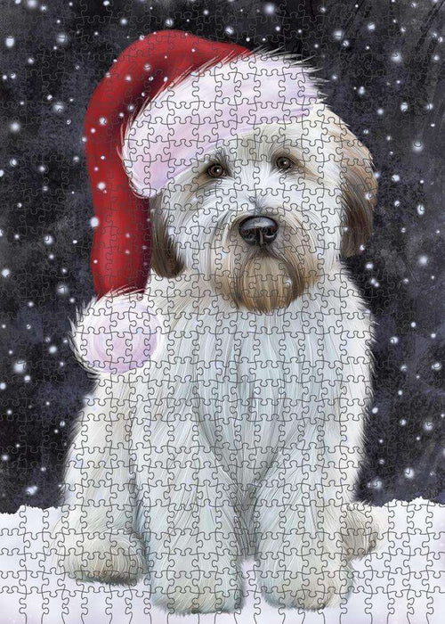 Let it Snow Christmas Holiday Wheaten Terrier Dog Wearing Santa Hat Puzzle with Photo Tin PUZL84484