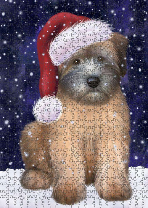 Let it Snow Christmas Holiday Wheaten Terrier Dog Wearing Santa Hat Puzzle with Photo Tin PUZL84488