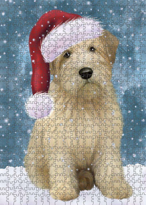 Let it Snow Christmas Holiday Wheaten Terrier Dog Wearing Santa Hat Puzzle with Photo Tin PUZL84492