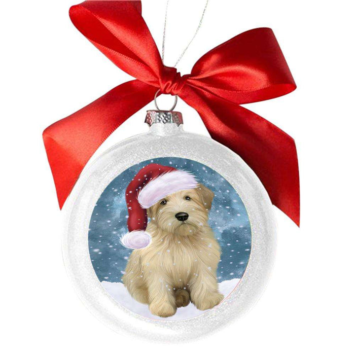 Let it Snow Christmas Holiday Wheaten Terrier Dog White Round Ball Christmas Ornament WBSOR48975