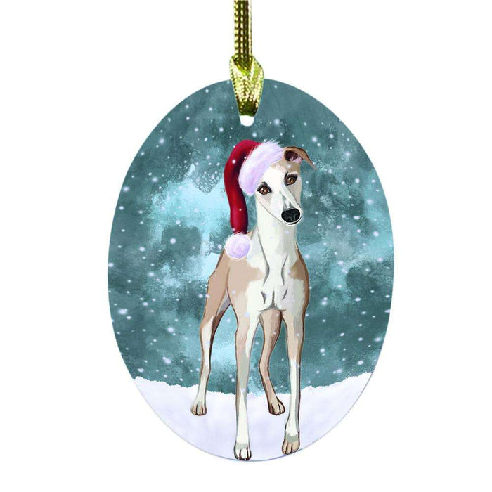 Let it Snow Christmas Holiday Whippet Dog Oval Glass Christmas Ornament OGOR48773