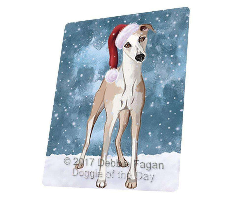 Let it Snow Christmas Holiday Whippet Dog Wearing Santa Hat Art Portrait Print Woven Throw Sherpa Plush Fleece Blanket D040
