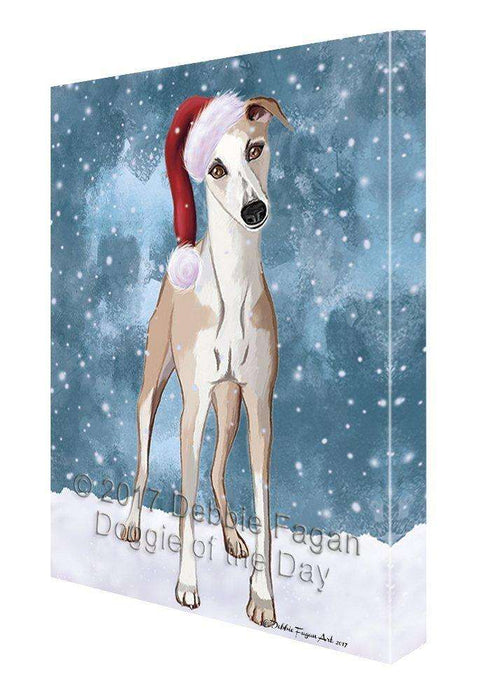 Let it Snow Christmas Holiday Whippet Dog Wearing Santa Hat Canvas Wall Art
