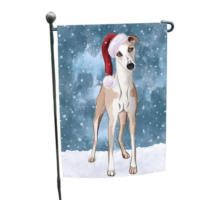 Let it Snow Christmas Holiday Whippet Dog Wearing Santa Hat Garden Flag