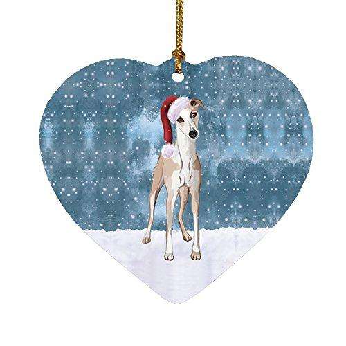Let it Snow Christmas Holiday Whippet Dog Wearing Santa Hat Heart Ornament D248