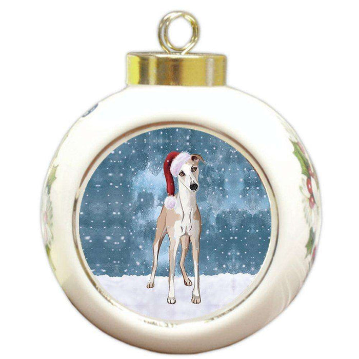 Let it Snow Christmas Holiday Whippet Dog Wearing Santa Hat Round Ball Ornament D248
