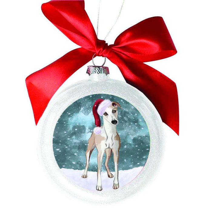 Let it Snow Christmas Holiday Whippet Dog White Round Ball Christmas Ornament WBSOR48773