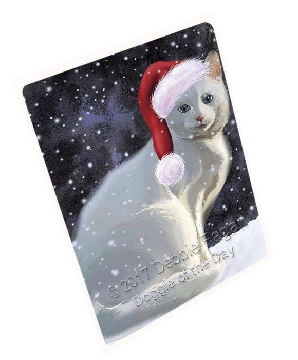 Let it Snow Christmas Holiday White Albino Cat Wearing Santa Hat Art Portrait Print Woven Throw Sherpa Plush Fleece Blanket D085