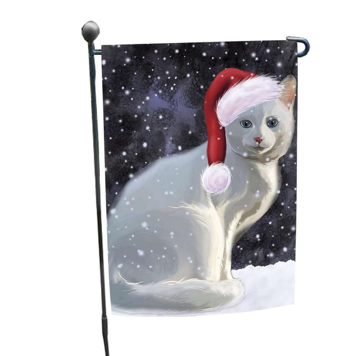 Let it Snow Christmas Holiday White Albino Cat Wearing Santa Hat Garden Flag FLG089