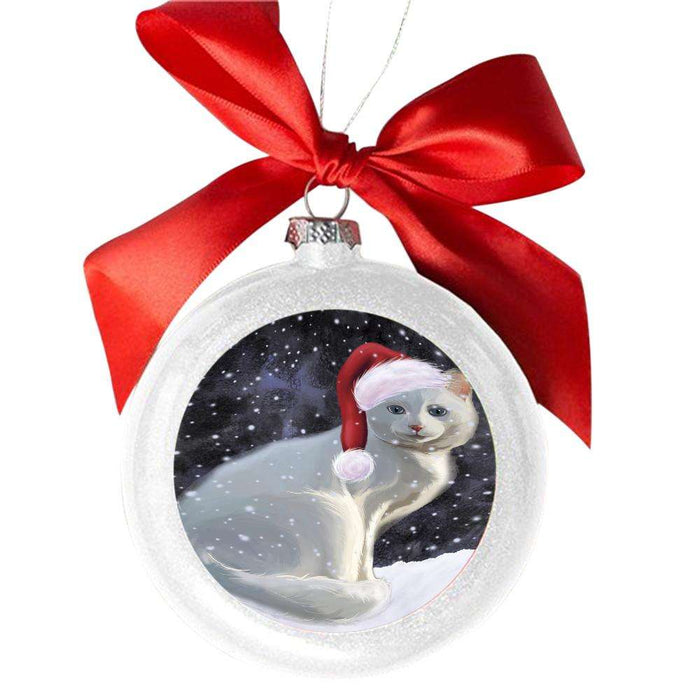Let it Snow Christmas Holiday White Albino Cat White Round Ball Christmas Ornament WBSOR48774