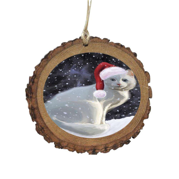 Let it Snow Christmas Holiday White Albino Cat Wooden Christmas Ornament WOR48774