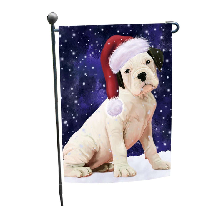 Let it Snow Christmas Holiday White Boxer Dog Wearing Santa Hat Garden Flag FLG064