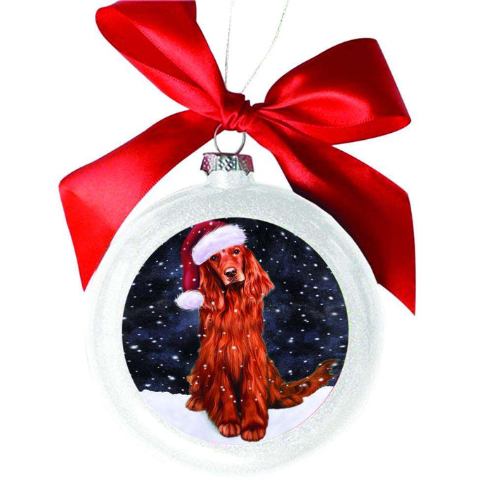 Let it Snow Christmas Holiday White Irish Setter Dog White Round Ball Christmas Ornament WBSOR48687