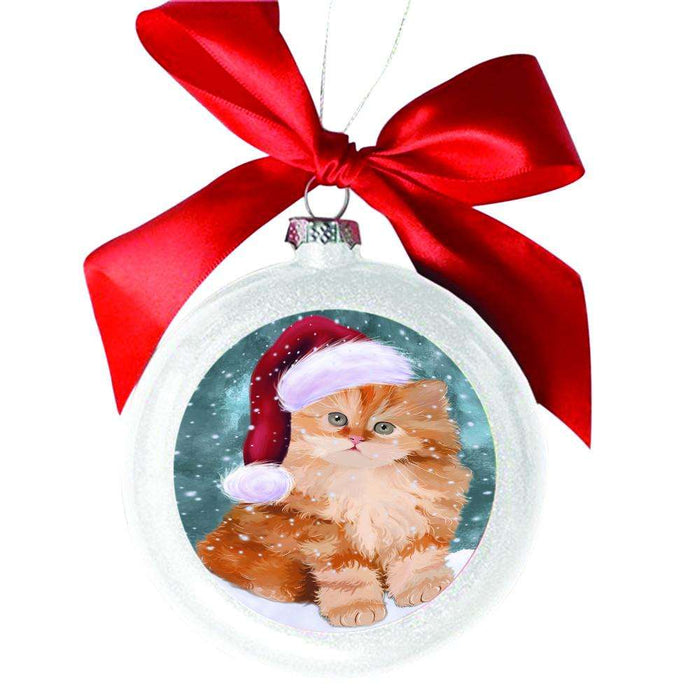 Let it Snow Christmas Holiday White Persian Cat White Round Ball Christmas Ornament WBSOR48688