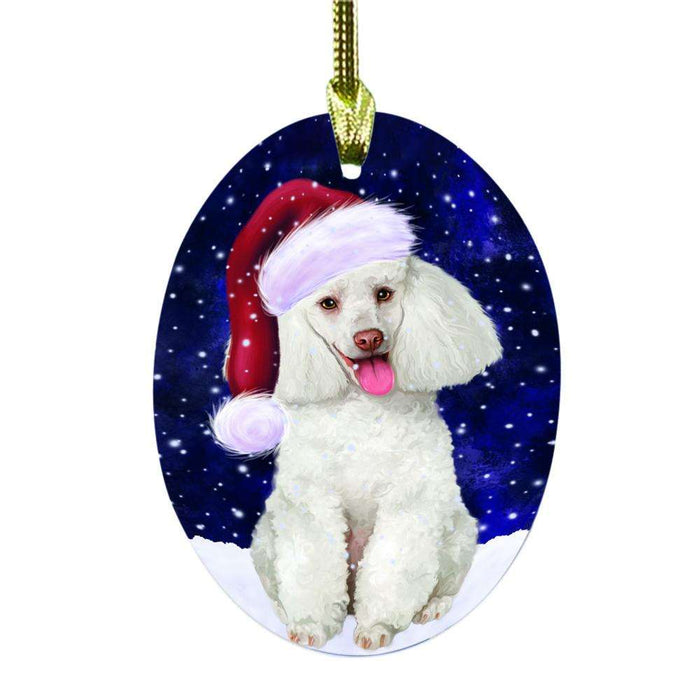 Let it Snow Christmas Holiday White Poodle Dog Oval Glass Christmas Ornament OGOR48775