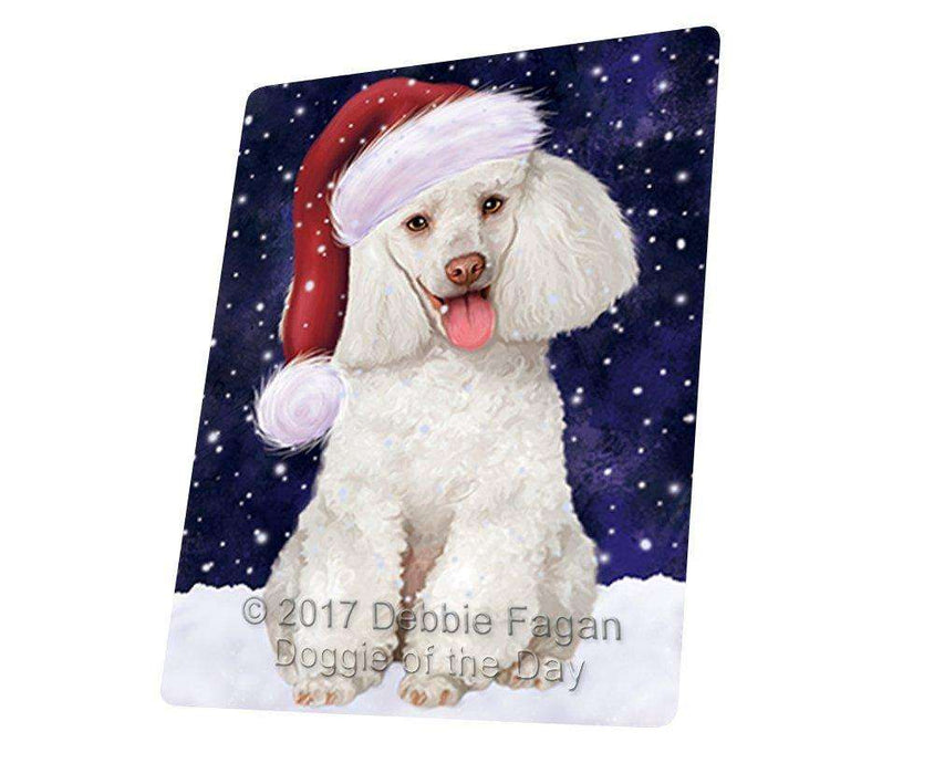Let it Snow Christmas Holiday White Poodle Dog Wearing Santa Hat Art Portrait Print Woven Throw Sherpa Plush Fleece Blanket D041