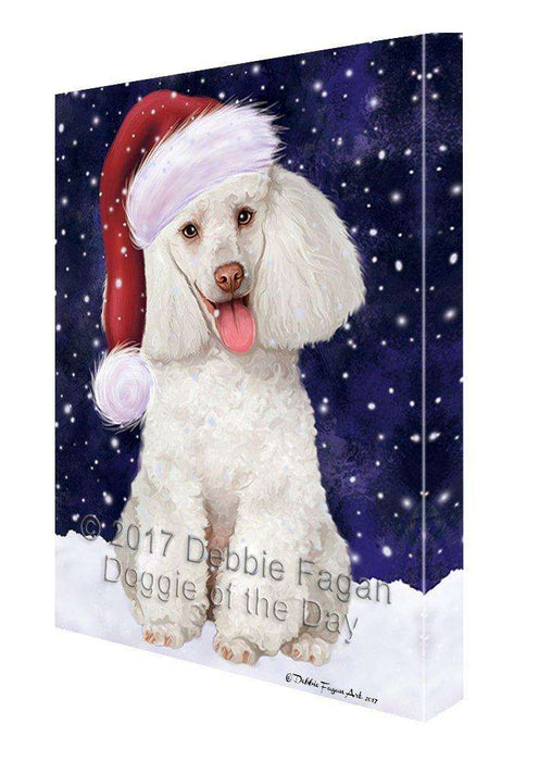 Let it Snow Christmas Holiday White Poodle Dog Wearing Santa Hat Canvas Wall Art