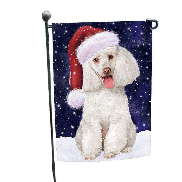 Let it Snow Christmas Holiday White Poodle Dog Wearing Santa Hat Garden Flag