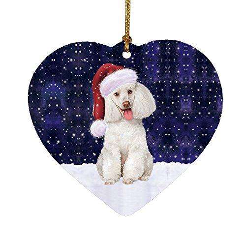 Let it Snow Christmas Holiday White Poodle Dog Wearing Santa Hat Heart Ornament D249