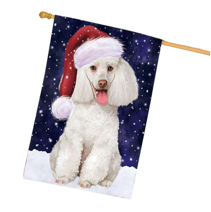 Let it Snow Christmas Holiday White Poodle Dog Wearing Santa Hat House Flag