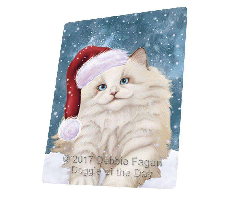 Let it Snow Christmas Holiday White Ragdoll Cat Wearing Santa Hat Tempered Cutting Board (Small)