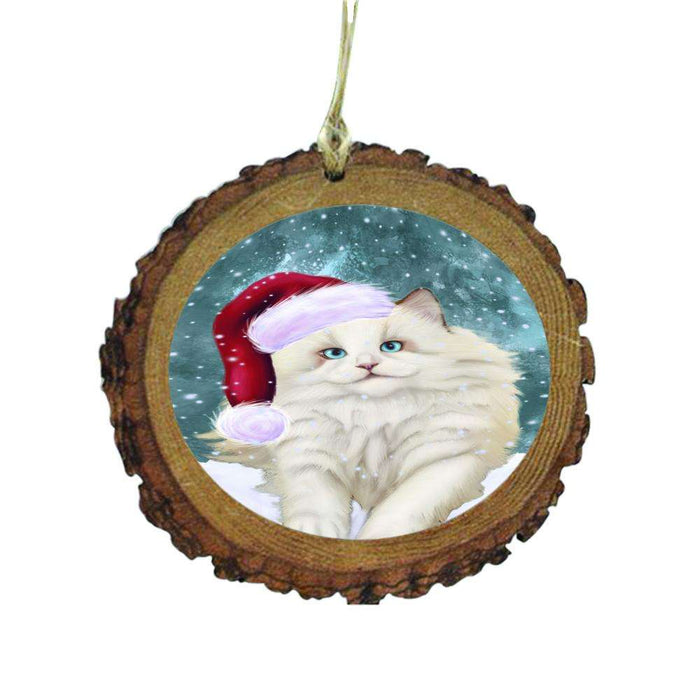 Let it Snow Christmas Holiday White Ragdoll Cat Wooden Christmas Ornament WOR48776